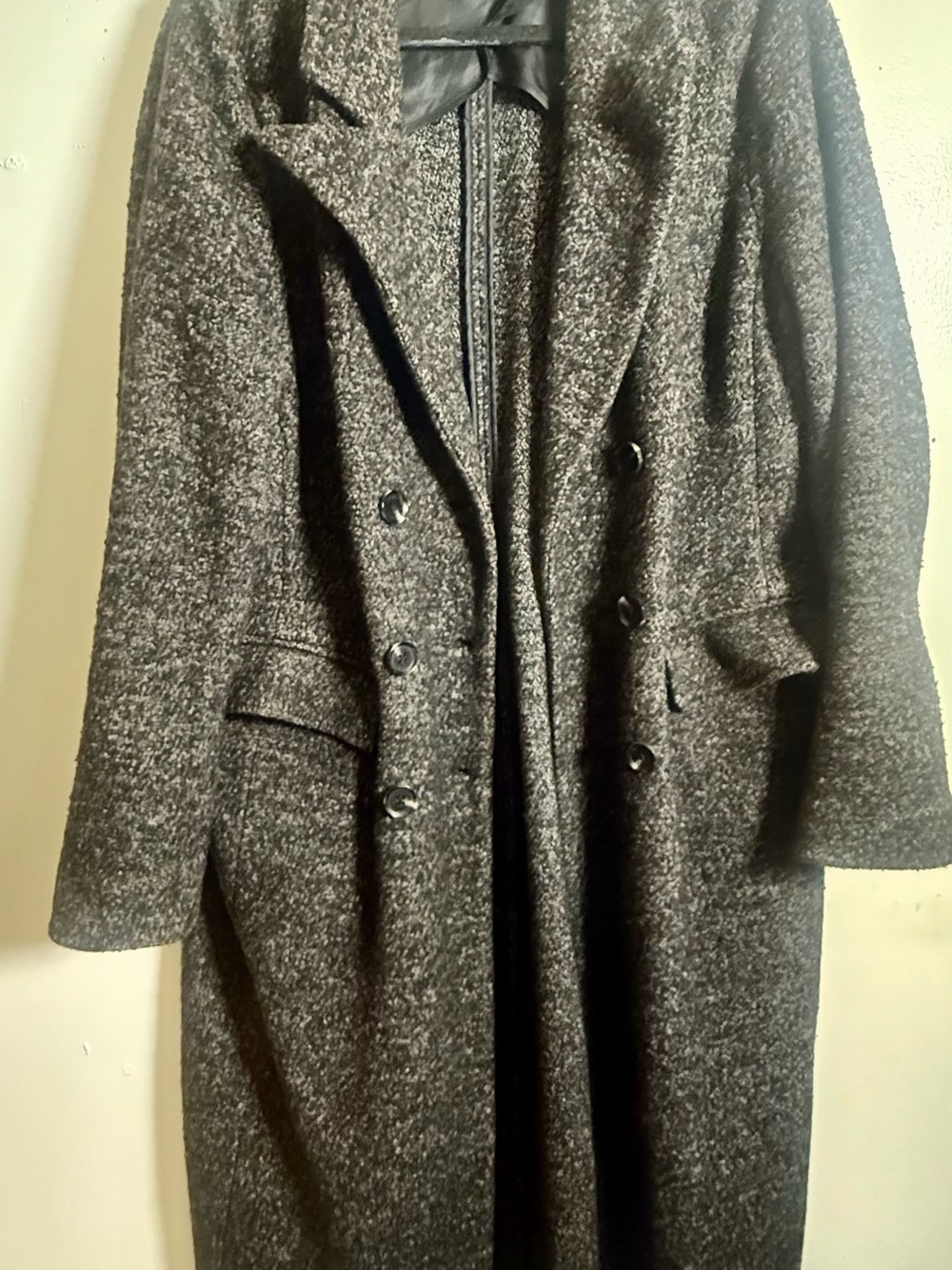 Womens Double-Breasted Gray Wool Coat